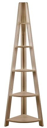 Corner Ladder Bookcase 5 Tier Space Saving Storage Shelving Unit Oak Wood White Finish