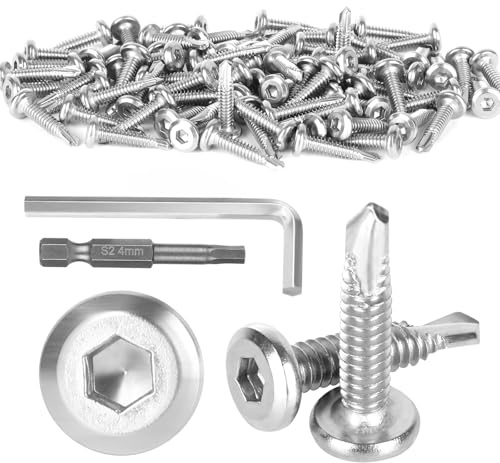 80 Pcs Vis Inox, 410 En Acier Inoxydable M5,5 x 25 mm Visserie Inossidabile, Vis Autoforeuse Inox avec Foret Hexagonal Clé Hexagonale pour Fixation Sur Tôle