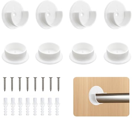 Lot de 4 supports de tringle de placard en plastique avec vis, support de tringle de rideau de douche de 4,5 cm, support en forme de U pour armoire, salle de bain, magasins de vêtements (blanc)