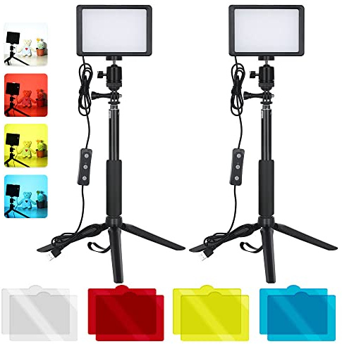 Yctze 2-pack USB LED-videolättpanel Dimble 5600k Fill Light med 8 Färgfilter Utdragbart Stativ för Videokonferens Live Streaming