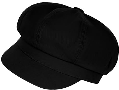 Newsboy Hats for Women - Classic 8-Panel Cabbie Hat with Adjustable Elastic Band, Breathable Comfortable Fit for All Seasons (Black)