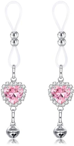 LAURITAMI 1 Pairs Fake Nipple Piercing Jewellery Fake Nipple Rings with Heart CZ Dangle, Adjustable Non-Piercing Nipplerings Body Jewellery for Women