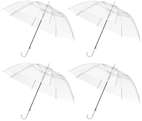 GREENSAPPIRE 4 Pack Umbrella Clear Dome See Through Umbrella,Transparent Walking Brolly,White Handle Ladies Mens Unisex Party Parasol Rain Bridesmaid Bridal