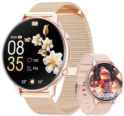 Hwagol Smartwatch Damen Herren, 1.39 Zoll Touchscreen Smart Watch mit Bluetooth Anrufe, Uhr Damen Herren mit 140+ Sportmodi SpO2 Pulsuhr Schlafmonitor Schrittzähler, Armbanduhr für iOS Android Gold