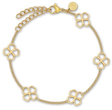 GD GOOD.designs Goldenes Kleeblatt Armband Damen | Verstellbares Glücksarmband aus 316L Edelstahl in 18K Gold (16–21 cm) | Wasserfest & Hypoallergen