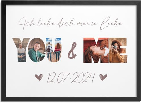 Pictalia - Cuadro Personalizado con Foto YOU & ME, Fotos Personalizadas Regalo, Regalos Para Familia, Regalo Aniversario Boda, San Valentin Regalos, Marco de Fotos Personalizado, Formato A4, A3, A2