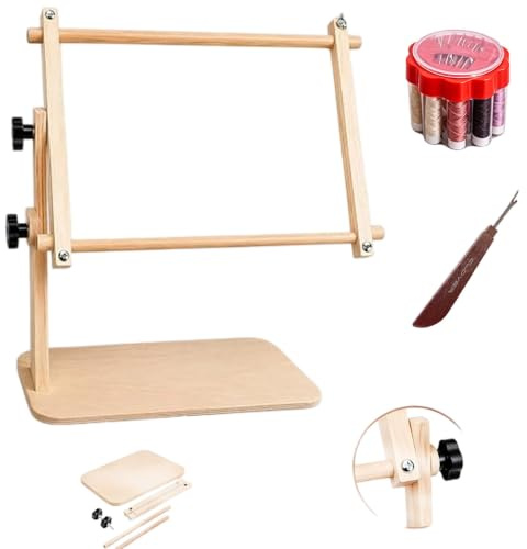 2026 New Adjustable Tabletop Embroidery Stand – Cross Stitch Frame Holder, Embroidery Frame, Cross Stitch Frames and Stands for Embroidery Hoops, CROS (Beige,1PC)