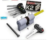 Cilindri Securemme K2 3200 QCS mm. 30-45 PREDISPOSTO PER IL POMOLO a profilo europeo reversibile 1 chiave da cantiere 5 chiavi sigillate