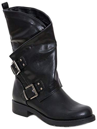 Toocool - Stivali Donna Bassi Biker Boots Motociclista Stivaletti Fibbie Anfibi SA9907 [38,Nero]
