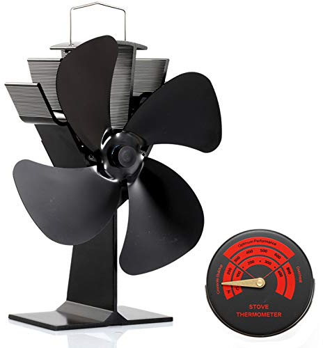 CRSURE Woodburner Stove Fan - 4 Blades Heat Powered - Silent Operation - Eco Friendly - Efficient Heat Distribution for Log Burners and Fireplace (Black)