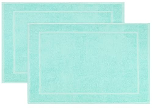 ZOLLNER 2er Set Badevorlagen in 50x70 cm - saugstarke und weiche Badematten in Mint - angenehmer Massageeffekt - waschbar bis 60°C - für Fußbodenheizung geeignet - Baumwolle - Hotelqualität