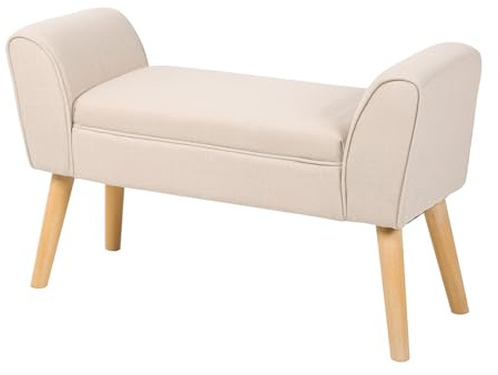 Riess Ambiente Elegante Sitzbank Scarlett 90cm Stoff beige mit Armlehnen Bank Flurbank Polsterbank