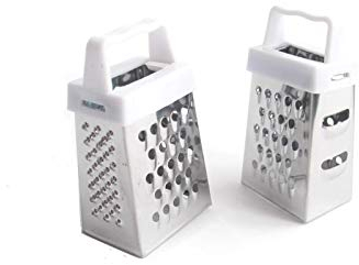Tredoni 2 mini grattugia in acciaio inox a 4 lati per aglio/noce moscata, 7 x 3,5 cm, grattugia per zenzero/cioccolato, manico in plastica multicolore