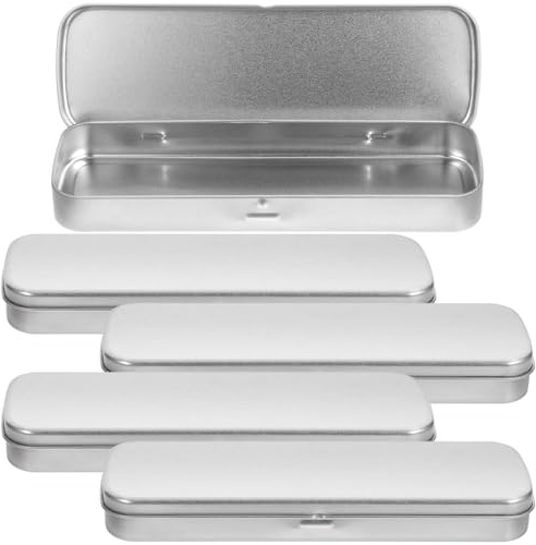 Tofficu 5pcs Metal Pencil Case, Rectangular Tinplate Pen Box, Single-Layer Frosted Stationery Organizer for Students, Silver, 8.07 X 2.36 X 0.78 Inches, Secure Lid and Spacious Storage