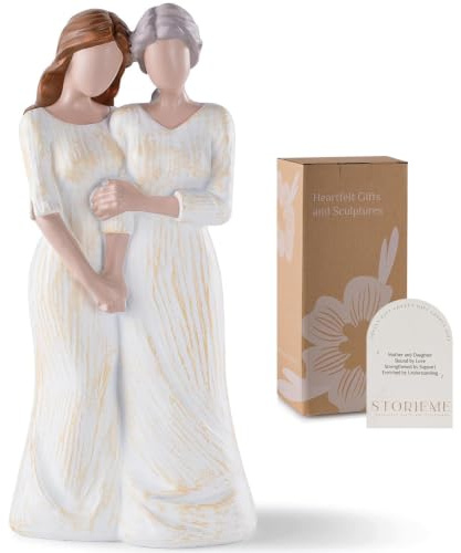 Storieme Mom Birthday Gifts from Daughter: 7.7 Hand-Painted Mother Daughter Resin Figurine Statue - Sentimental Mothers Day Home Shelf Decor for Women