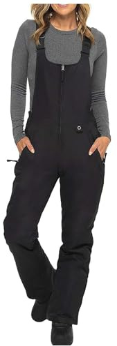 Saxrel Ski Pants Women's Salopettes Waterproof Trousers Snowboard Pants Jumpsuits Thermal Snowsuit Pocket Work Dungarees Sleeveless Adjustable Strap Snow Suits Sherpa Overalls