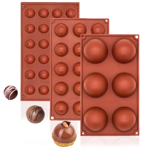 Nenkarn 3 Piece Chocolate Bomb Mould Set, Silicone, 6, 15, 24 Cavities | Three silicone dome moulds with 6, 15 and 24 cavities, 45 cavities total, for chocolate bombs, mousse, jelly and cakes