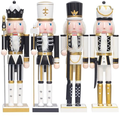 KI Store 120 cm Christmas Nutcracker Life Size Large XXL Wooden Nutcracker Figure Christmas Decoration (Black White)