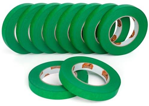 TAPEBEAR Cinta de Enmascarar Verde 18mm x 55m, Cinta de Pintor, Cinta de Enmascarar para Bordes Limpios, Adhesiva No Deja Residuos, Anti UV para Automóviles, Pintura Mural, 10Rollo