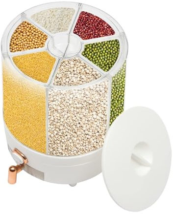 Flingdispenser Flingbehållare Roterbar Spannmålsförvaring Matbehållare Spannmålsseparat Förvaringslåda Med 6 Hållare För Ris Och Bönor Livsmedelsdispenser Matbehållare(26cm)