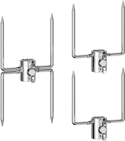 Onlyfire Kit di Forchette per Pollo, Spiedo per Girarrosto a 2 Punte a Doppia Estremità+Fermagli per Spiedo Girevole per Carne a 2 Punte (2 pezzi), Forchette per Girarrosto per Aste di Sputo