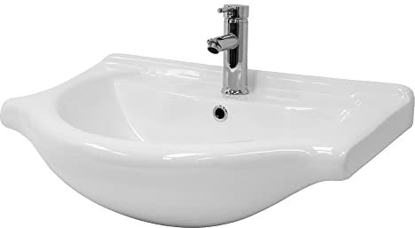LuxeBath Lavabo in Ceramica Bianco 67,5 x 21,5 x 51,5 cm Lavandino da Incasso Moderno Bacinella Lavamani Arredo per il Bagno e Toilette Lavello con Scarico Standard Foro per Rubinetto e Troppopieno