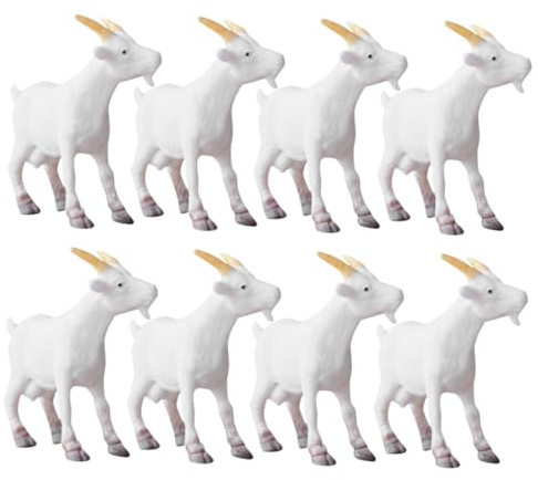 TOBBOMEY Modelos de Cabras de Dibujos Animados para Niños, Tamaño Mini, Figuras de PVC Duraderas, Decoración de Animales Pequeños para Jardín y Escritorio, Set de 8 Piezas