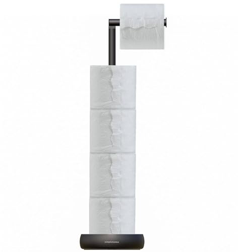 Toilet Paper Holder Stand with 5 Roll Storage Weighted Base (Matte Black) | freestanding tp holder | silicone non-slip base | large storage capacity | tidy organized bathroom | 2mm thickened steel