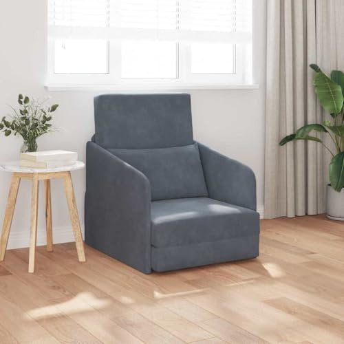 Tonture Bäddsoffa mörkgrå sammet, 65 x 80 x 83 cm, konvertibel golvsoffa med robust metallram, för moderna lägenheter, bekväm sovfåtölj för vuxna