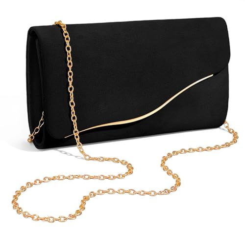 XquiziFit Clutch Purses for Women Formal Evening Clutch with Detachable Chain Faux Suede Purse for Wedding Party