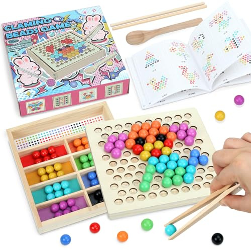 ANPEAC Montessori Jouet à emboîter, puzzle en bois, jeu de tri des haricots, jeu d'adresse, jouet éducatif pour enfants et jouets de groupe, cadeaux créatifs pour enfants