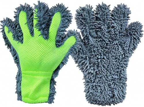 PEKJDS 2 Pezzi Guanti Lavaggio Auto in Microfibra, Guanti Pulizia a Cinque Dita Doppio Lato, Assorbenti per Auto, Cerchi, Detailing, Interni e Pulizia Casa