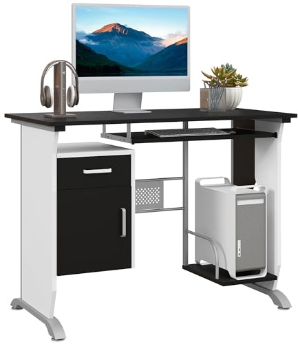 HOMCOM Computer Desk with Sliding Keyboard Tray, Storage Drawers and Host Box Shelf, Home Office Desk, Study Workstation, 100 x 52 x 75cm, Black