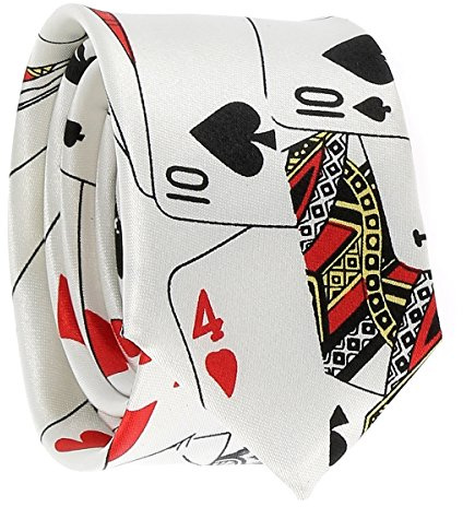 Cravate Jeux de Cartes Blanche - Cravate Fantaisie Originale Poker Casino