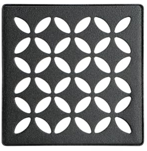 Schluter Kerdi-Drain Floral Shower Grate Kit with Integrated Bonding Flange - Ideal for Tile Showers - Stainless Steel, 4 Grate, Square, Matte Black Grate Finish - KDIF4GRKMGSD5