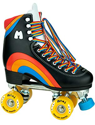 Moxi Skates – Regenbogenreiter – Lustige und modische Rollschuhe für Damen | Asphaltschwarz | Größe 3 JR