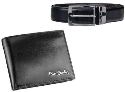 Pierre Cardin Set de regalo de cinturón y cartera de piel auténtica (NEGRO 8808, 130)