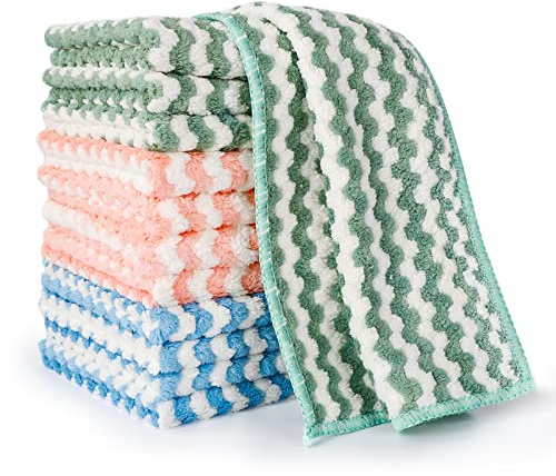 FGSAEOR Coral Fleece Microfiber Cloths, 12 Pack Ultra Absorbent Dish Cloths, Soft Kitchen Towels for Washing Dishes, Cleaning Counters and Housekeeping