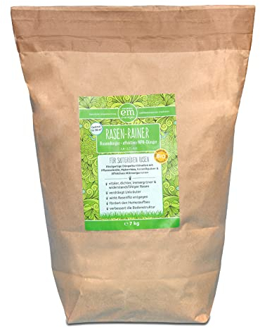 EM-Chiemgau® Rasen-Rainer – Organischer Bio Rasendünger mit Mykorrhiza & Pflanzenkohle – Langzeitdünger für dichten, grünen Rasen – Bodenaktivator mit Effektiven Mikroorganismen – 7 kg
