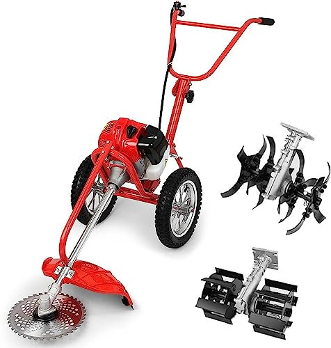 RUTAVM Mano Cortacésped pequeño Multifuncional de Gasolina con Motor de 42,7 CC, escarificador de pie con Motor de 2 Tiempos, cortacésped a Gas