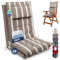 Beautissu Set 2 Premium Cojin Silla Jardín con Respaldo Alto y Almohadilla 120x50cm Sun-HL – Resistencia UV 8cm Grosor Acolchado Cojín Exterior con Respaldo Antideslizante – Rayas Beige Blanco