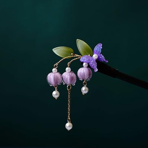 Épingle à Cheveux Vintage au Motif de Muguet, Épingle à Cheveux Ornementale Chinoise, Accessoire Capillaire Style Japonais (Violet)