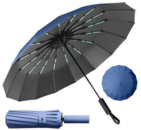 LENDOO Regenschirm Sturmfest,Kompakter Faltbarer Regenschirm sturmfest Automatik Groß Taschenschirm mit 16 Rippen,210T Teflon-Beschichtung,Windsicher Anti-UV