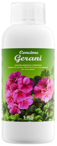 Concime Gerani 1000ml Liquido Organico Concime per Gerani in Vaso e a Terra per Fioritura Ricca e Prolungata con Tappo Dosatore Prodotto in Italia Illica