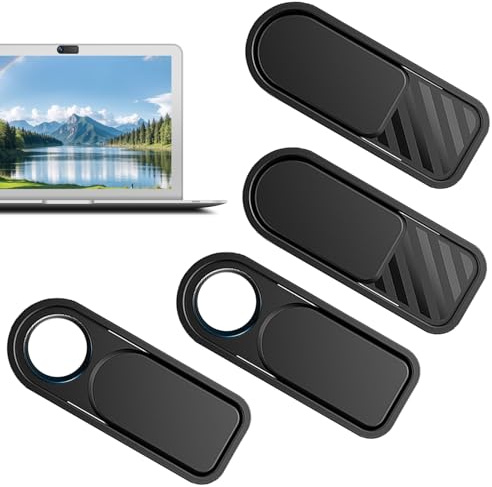 Zerquell 4 Pièces Cache Webcam, Webcam Cover, Cache Camera Ultra-Mince, Cache Webcam Slide pour Tablettes, Ordinateur Portable, PC, Smartphone (Noir)