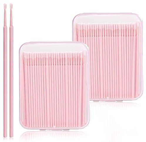 Microcepillos Aplicadores, 400PCS Micro Cepillos, Bastoncillos Pestañas Micro Cepillos, Varitas para Extensiones de Pestañas, para Eliminación de Maquillaje, Nail Art(Rosa)