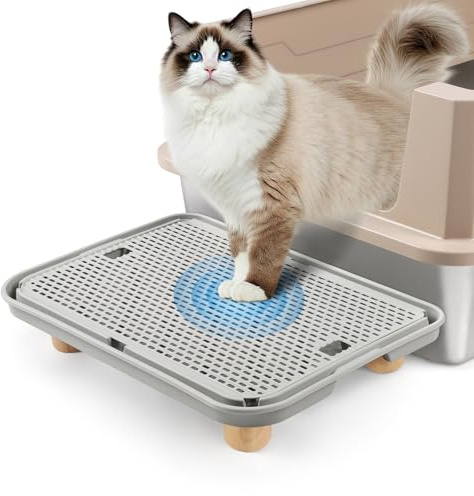 Bartuke Grande Escaleras y escalones con Patas de Madera para Gatos para Caja de Arena, Taburete de Pedal para Gatos con función de Filtro, fácil Limpieza