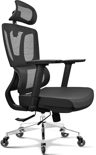 MELOKEA Silla de Oficina Ergonómica, Reposabrazos 4D, Profundidad de Asiento Ajustable, Ruedas de Goma, Inclinación de 4 Niveles, Respaldo Alto, Personas Altas, Despacho, Silla Escritorio 200 KG