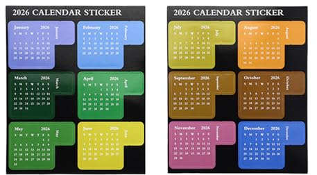 ApexPine 2 Sheets 2026 Monthly Calendar Planner Stickers | 2 sheets 2026 monthly calendar stickers, for planner notebook journal index tab school office stationery