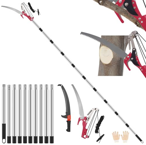 Teodute Sega ad Asta Manuale, 0.8m-4.26m Seghetto per Potatura Svettatoio Telescopico per Potare Palme e Arbusti (10 Aste Giunzione+2 Lame)